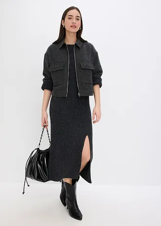 Robe pull longue avec fente, Couleur: anthracite chiné