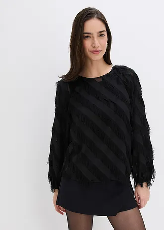 Bluză cu franjuri, se îmbracă pe cap • negru • magazin bonprix