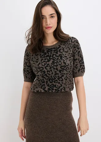 Pull à manches ballon • marron léopard • Boutique bonprix
