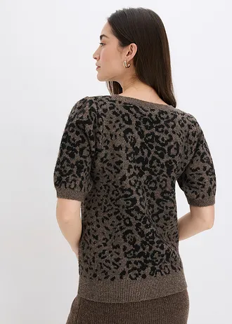 Pull à manches ballon • marron léopard • Boutique bonprix