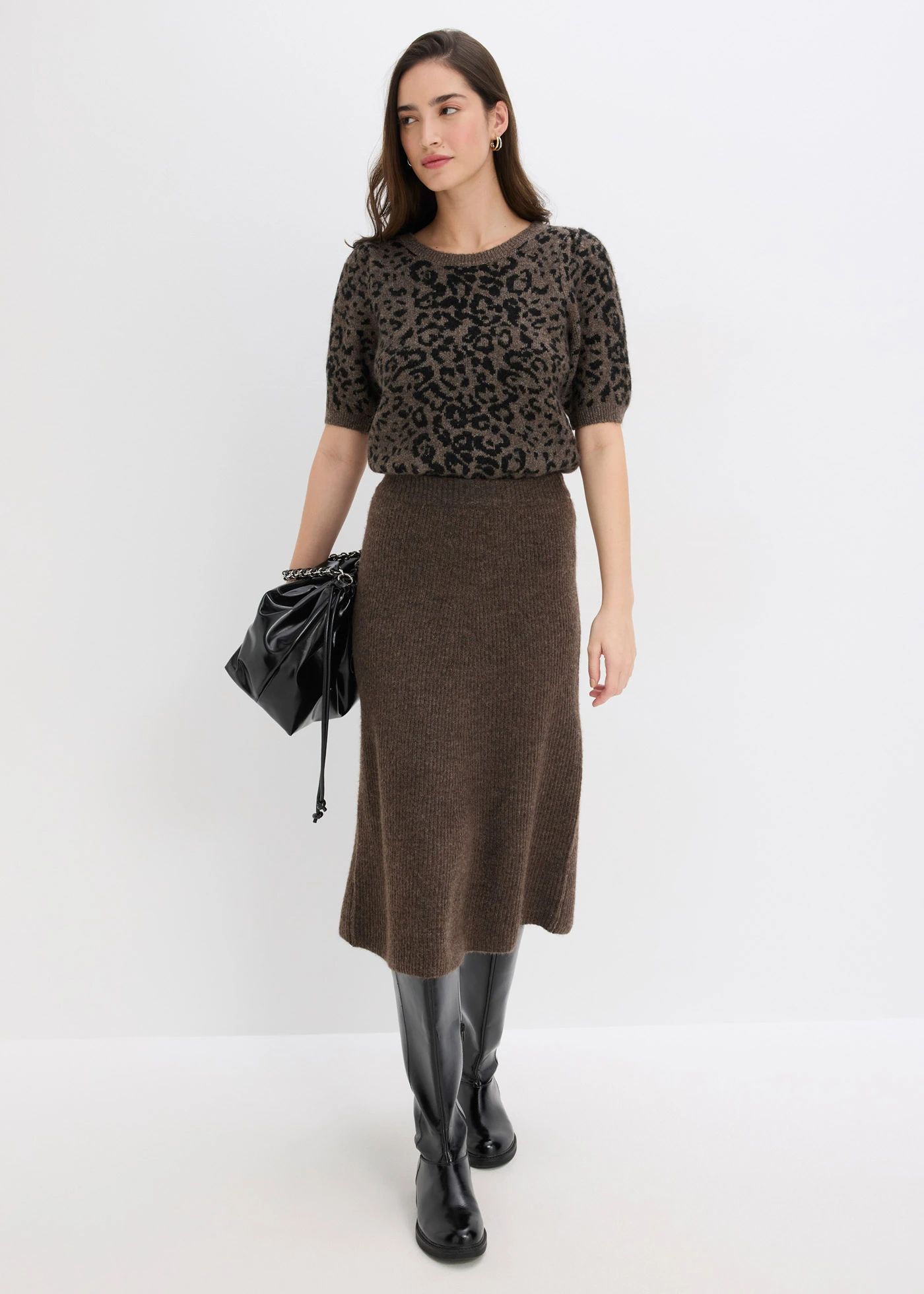 Pull à manches ballon • marron léopard • Boutique bonprix