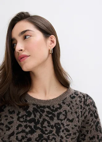 Pull à manches ballon • marron léopard • Boutique bonprix