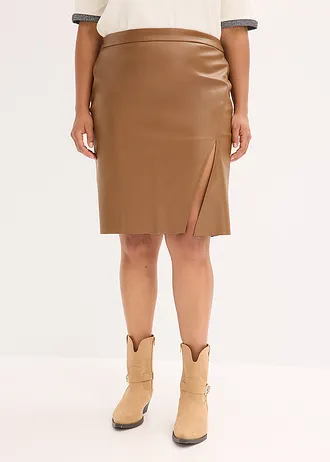 Pouzdrová sukně z umělé kůže, barva: pimentová hnědá