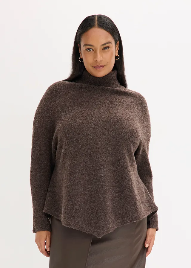 Oversized poncho trui, Kleur: donkerbruin