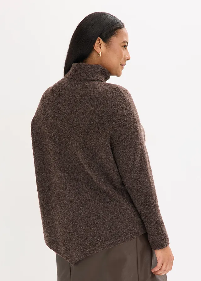 Oversized poncho trui, Kleur: donkerbruin