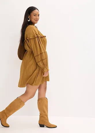 Tunikové šaty z jemné viskózové směsi, barva: koňakově hnědá