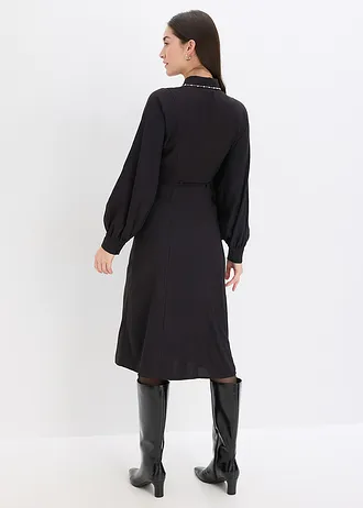 Midi-jurk met parelapplicatie, Kleur: zwart