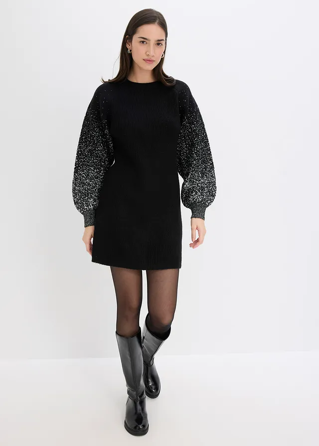 Gebreide jurk met glittereffect, Kleur: zwart/zilverkleur