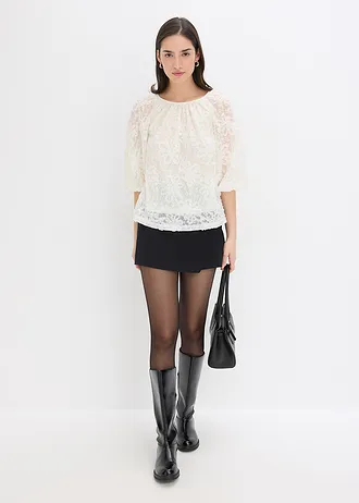 Bluză fără încheiere, cu model floral texturat • crem • magazin bonprix