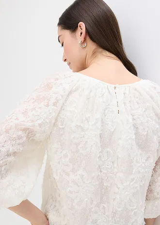 Bluză fără încheiere, cu model floral texturat • crem • magazin bonprix