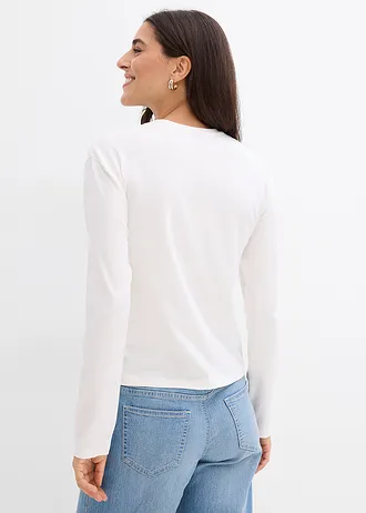 Tričko s dlouhým rukávem, ze směsi s organickou bavlnou • přírodní bílo-červená salsa • bonprix obchod