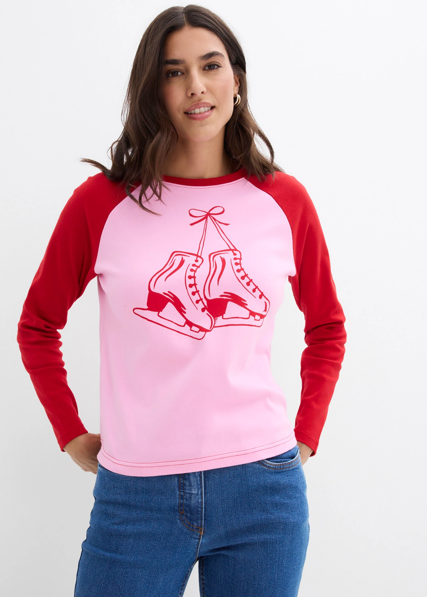 Raglan longsleeve van puur biologisch katoen • roze-salsarood met print • bonprix online shop