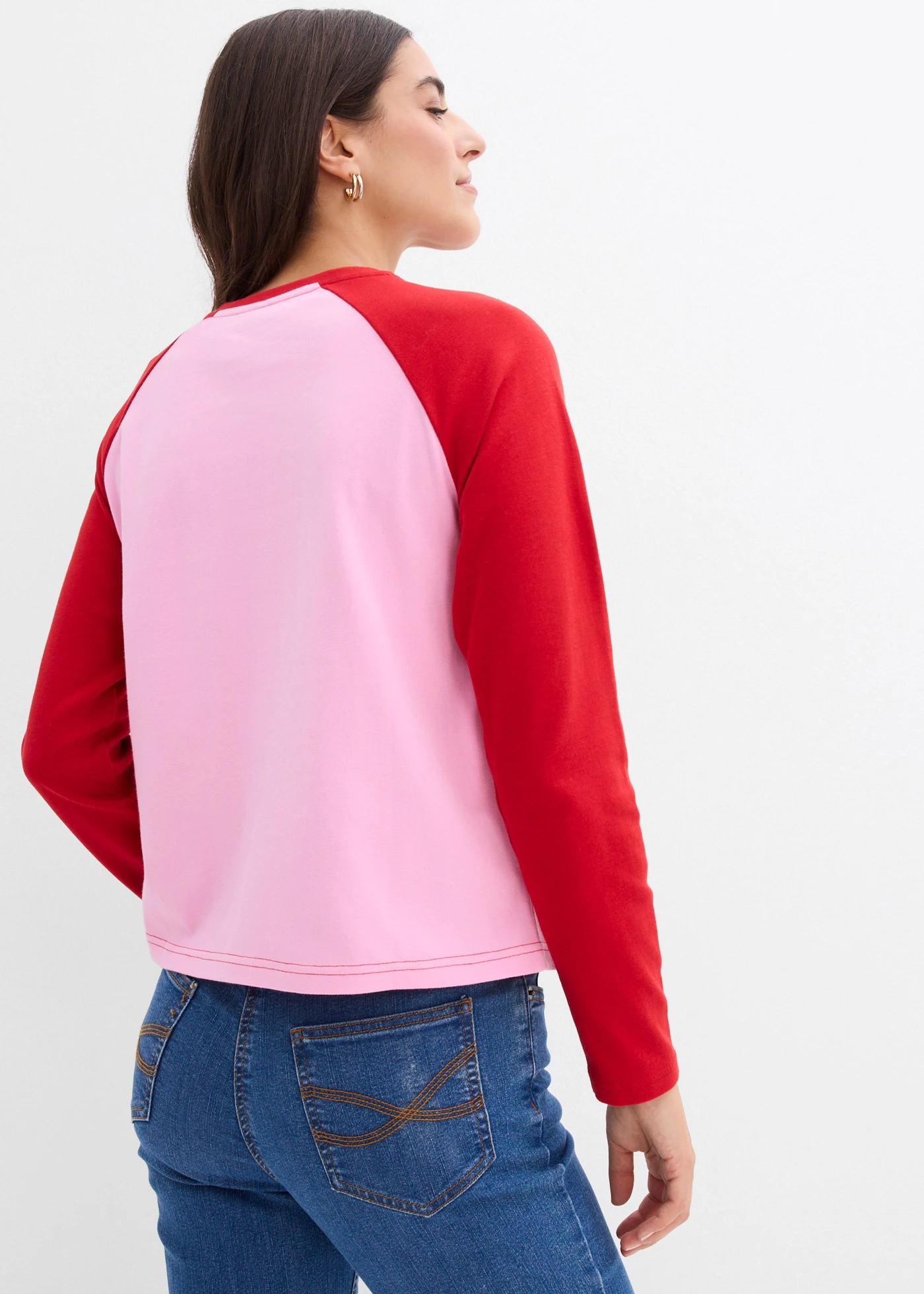 Raglan longsleeve van puur biologisch katoen • roze-salsarood met print • bonprix online shop