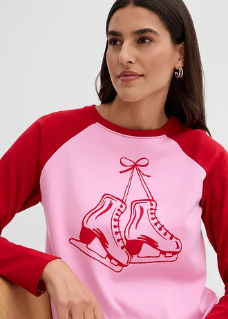 Raglánové tričko z čisté organické bavlny • růžovo-červená salsa s potiskem • bonprix obchod