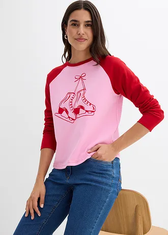 Raglan longsleeve van puur biologisch katoen • roze-salsarood met print • bonprix online shop