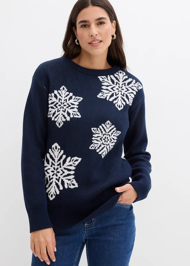 Pull col rond avec flocons de neige • bleu foncé/écru • product-page.page-title-suffix