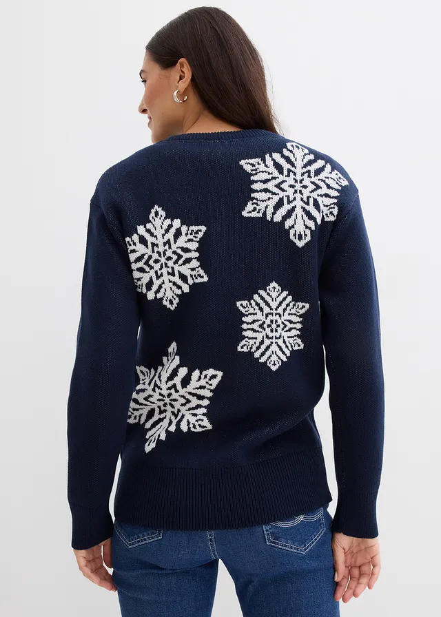 Pull col rond avec flocons de neige • bleu foncé/écru • product-page.page-title-suffix
