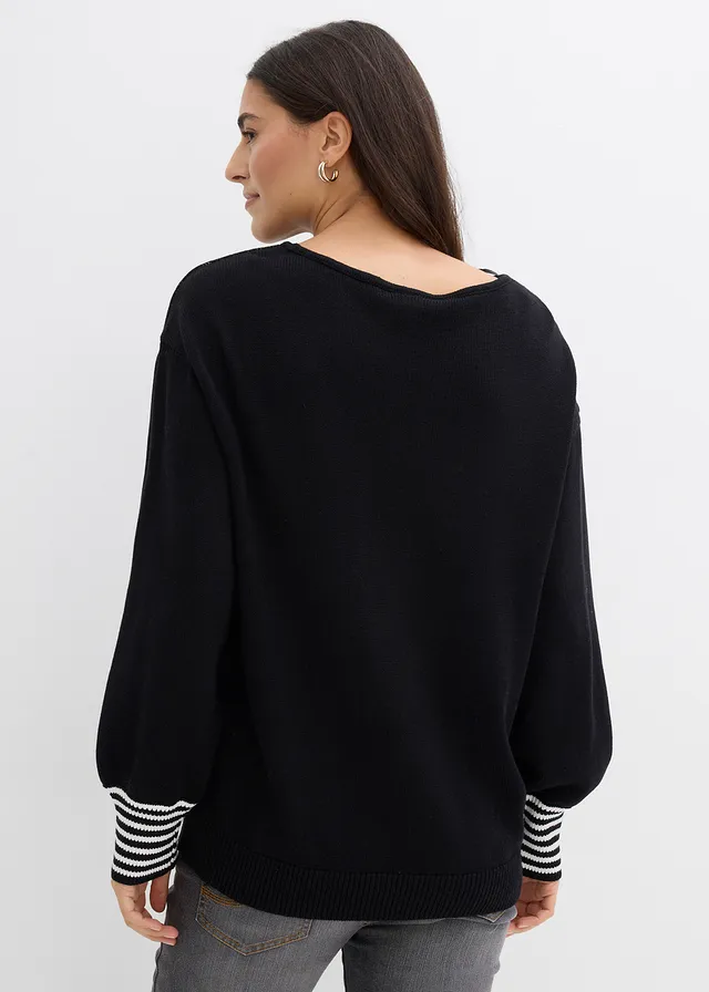 Oversized trui met sterrenprint • zwart-wolwit met print • product-page.page-title-suffix
