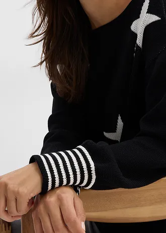 Jacquard pulóver csillagmintával • fekete/gyapjúfehér mintás • bonprix áruház