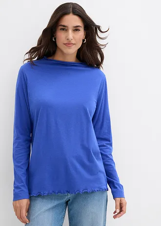 Longsleeve in een katoenmix, Kleur: edelsteenblauw