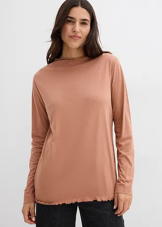 Longsleeve in een katoenmix, Kleur: mocha mousse