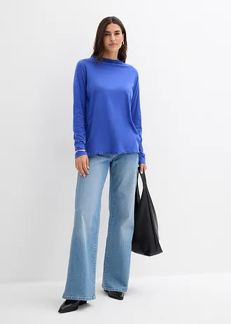 Longsleeve in een katoenmix, Kleur: edelsteenblauw