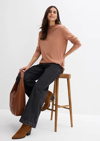 Longsleeve in een katoenmix, Kleur: mocha mousse