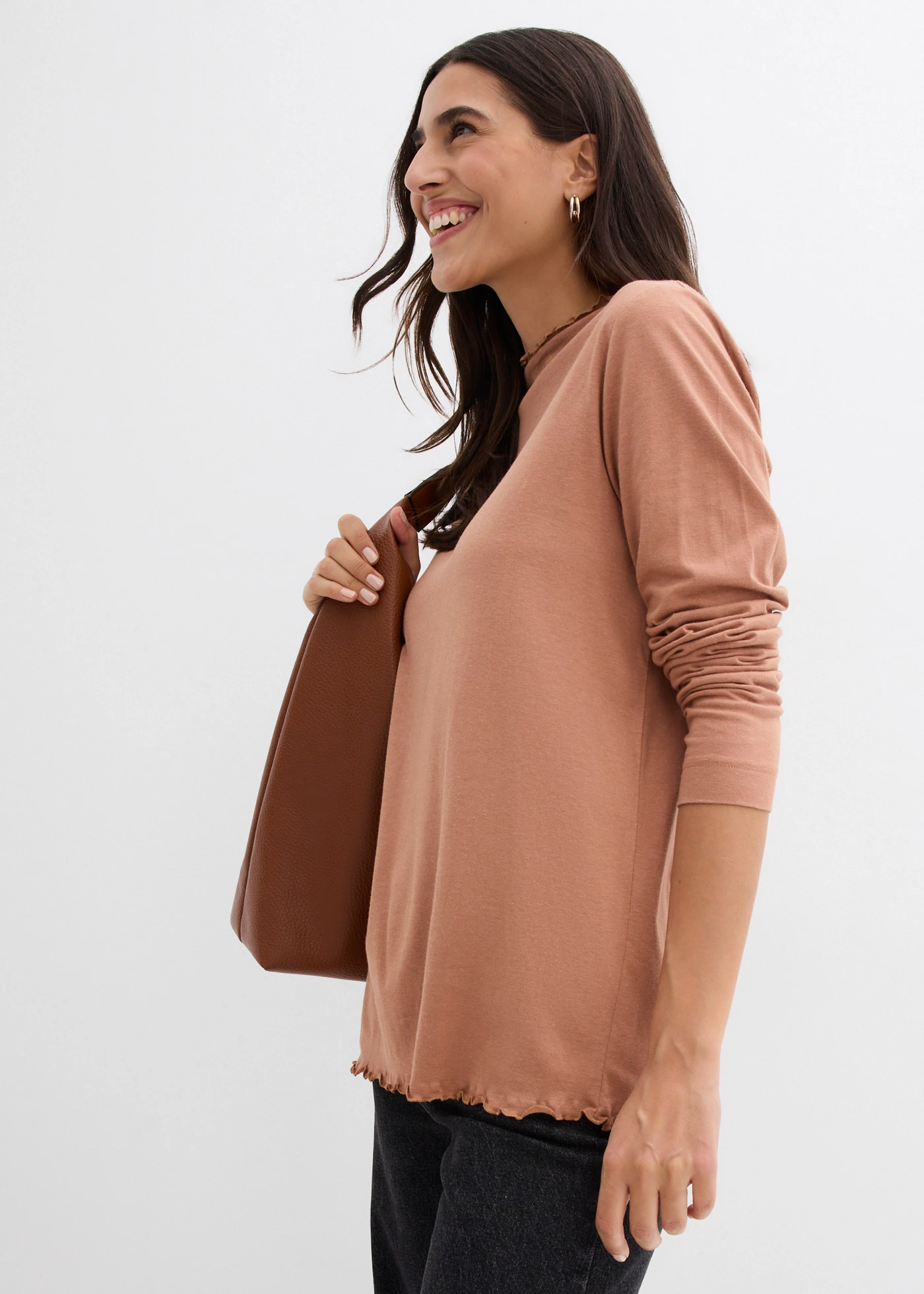 Triko s dlouhým rukávem, z bavlněné směsi • čokoládový sorbet • bonprix obchod