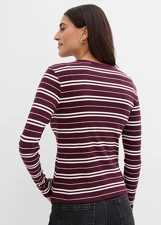 Geribde longsleeve in een biologische katoenmix • wijnrood uni+wijnrood-wolwit gestreept • bonprix online shop