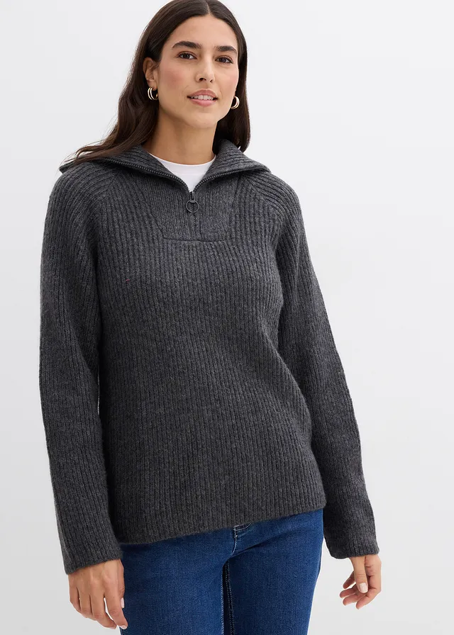 Pull camionneur en maille côtelée, Couleur: anthracite