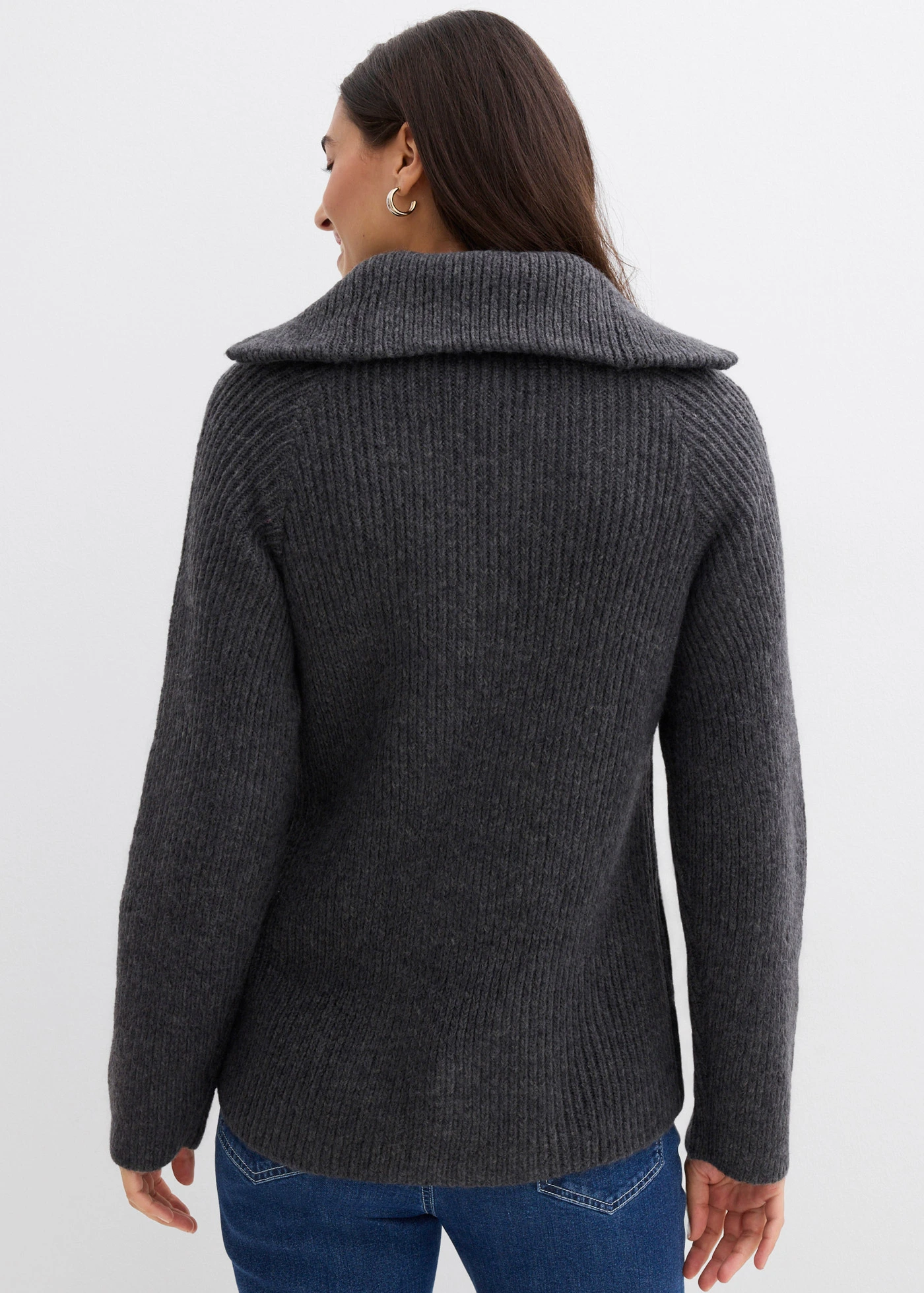 Sweter w prążki ze stójką • antracytowy • sklep bonprix