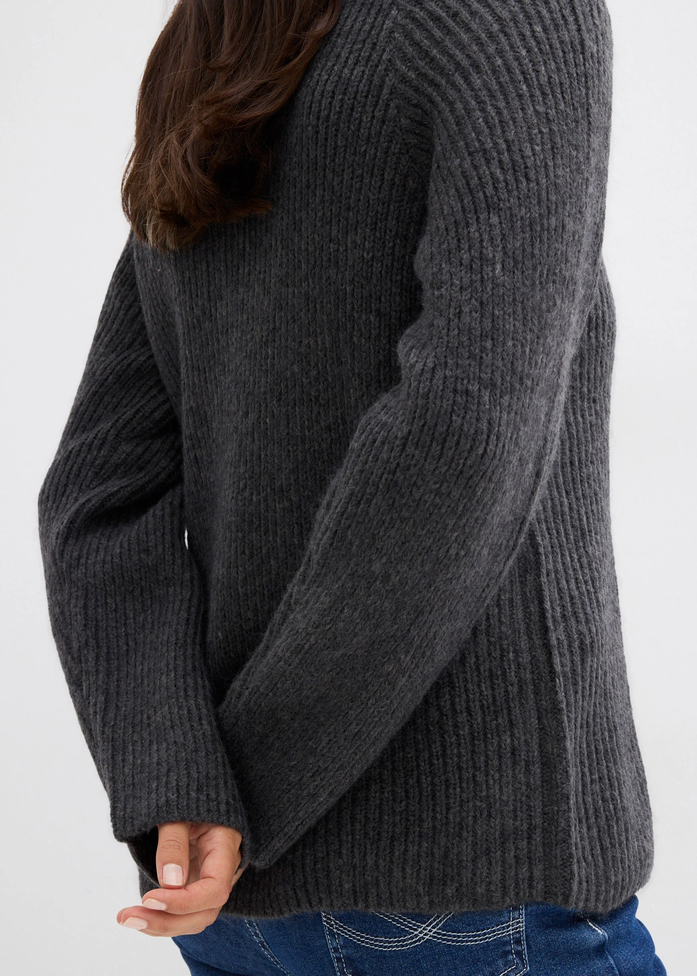 Sweter w prążki ze stójką • antracytowy • sklep bonprix