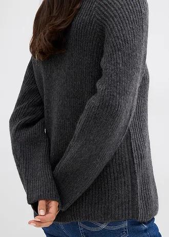 Sweter w prążki ze stójką • antracytowy • sklep bonprix