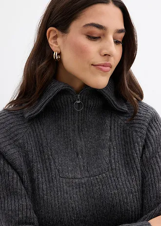 Sweter w prążki ze stójką • antracytowy • sklep bonprix