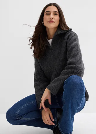 Sweter w prążki ze stójką • antracytowy • sklep bonprix