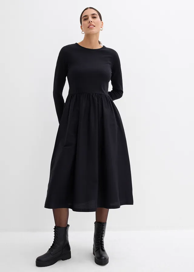 Rochie din mix de materiale din bumbac 100% • negru • magazin bonprix