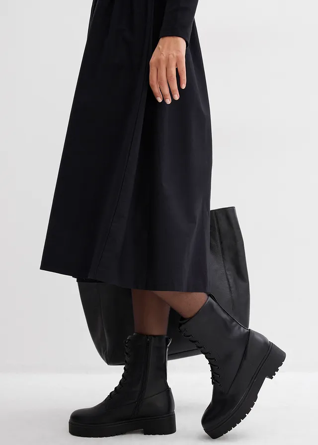 Jurk in een materiaalmix van puur katoen • zwart • product-page.page-title-suffix