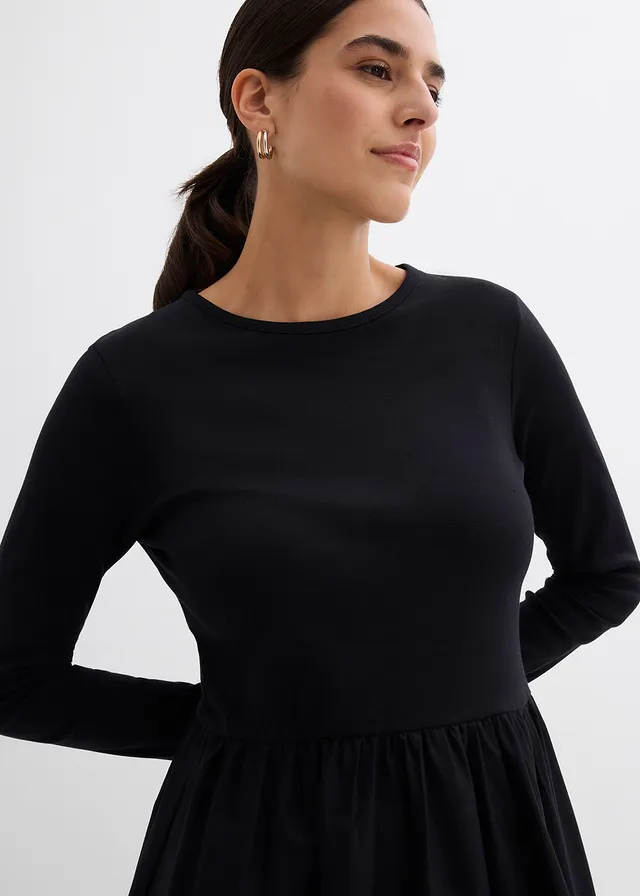 Rochie din mix de materiale din bumbac 100% • negru • magazin bonprix