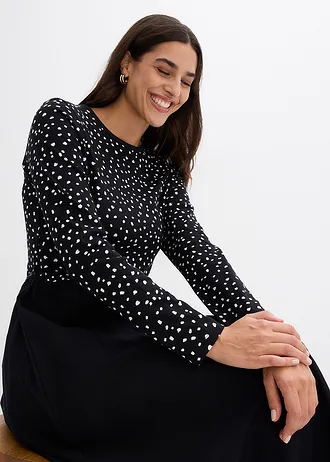 Robe bi-matière 100% coton • noir/blanc cassé • Boutique bonprix