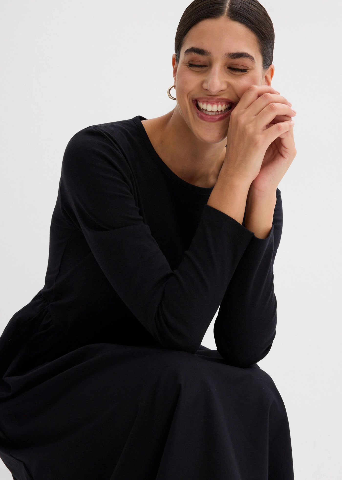 Rochie din mix de materiale din bumbac 100% • negru • magazin bonprix