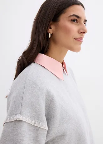 Bluză casual oversize din material cu bumbac • gri deschis melanj • magazin bonprix