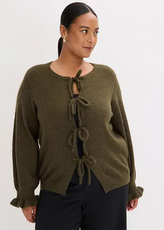 Oversize pletený kabátek z měkké vlněné směsi, barva: tmavě olivová-matně olivová melír