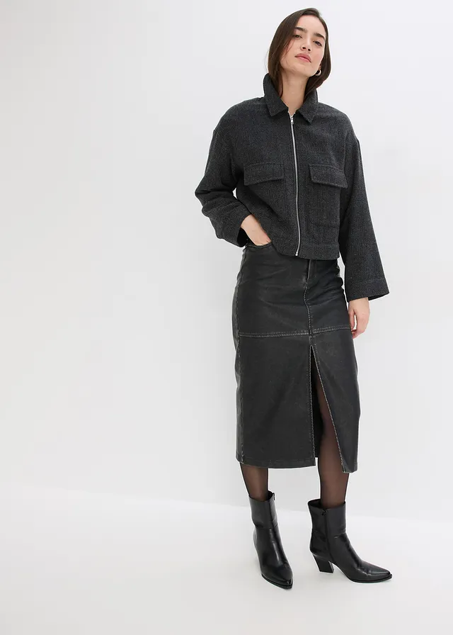 Jupe enduite, Couleur: noir