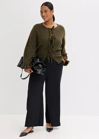 Oversize pletený kabátek z měkké vlněné směsi, barva: tmavě olivová-matně olivová melír