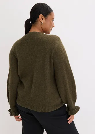 Oversize pletený kabátek z měkké vlněné směsi, barva: tmavě olivová-matně olivová melír