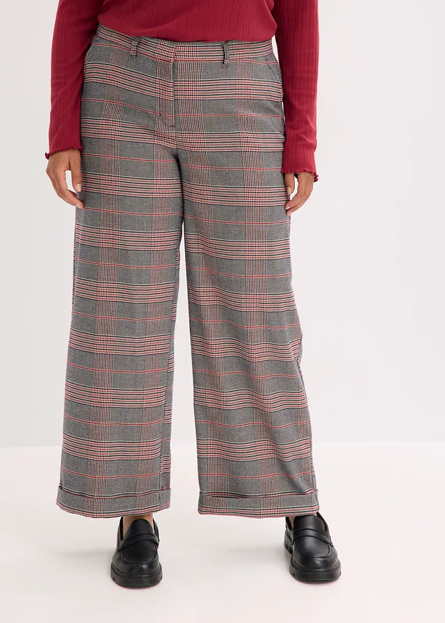 Pantalon large, Couleur: marron/beige carreaux