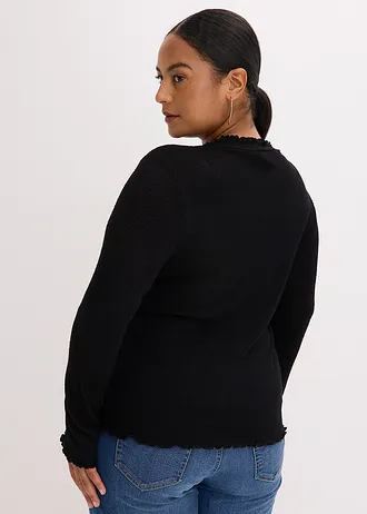 Žebrované tričko z viskózové směsi, barva: černá