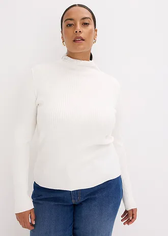 Žebrovaný svetr ze splývavé viskózové směsi, barva: přírodní bílá