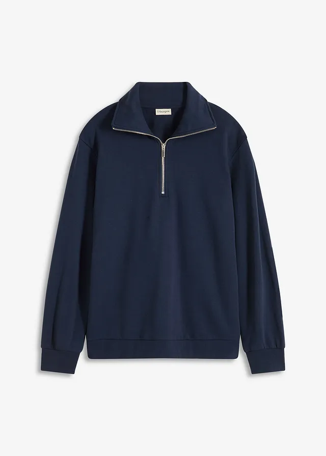 Oversized sweater met ritssluiting, Kleur: donkerblauw