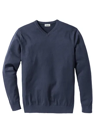 Pulover din tricot fin, din material moale cu bumbac • bleumarin • magazin bonprix